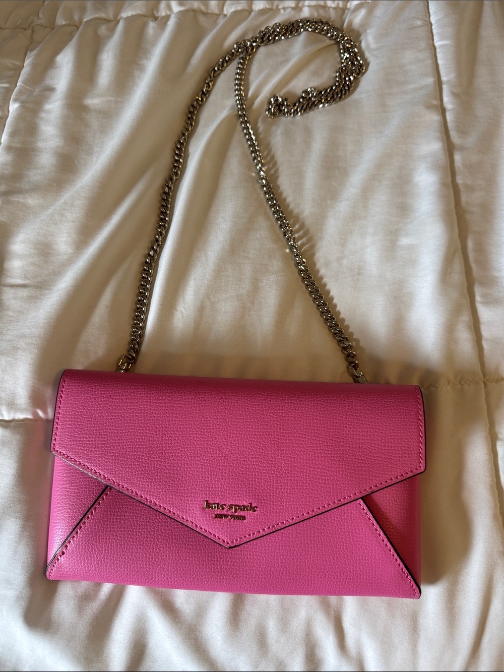 kate spade hot pink envelope crossbody with silver chain